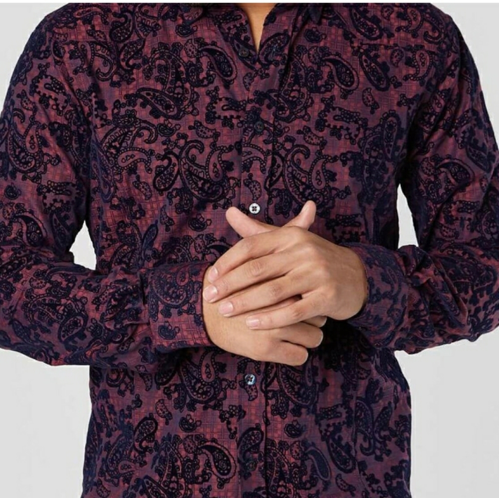 NWT Burgundy Flocked Paisley Shirt